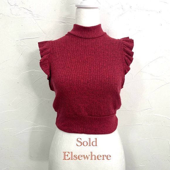 Free People Tops - Free People Mock Neck Ribbed Ruffle Crop